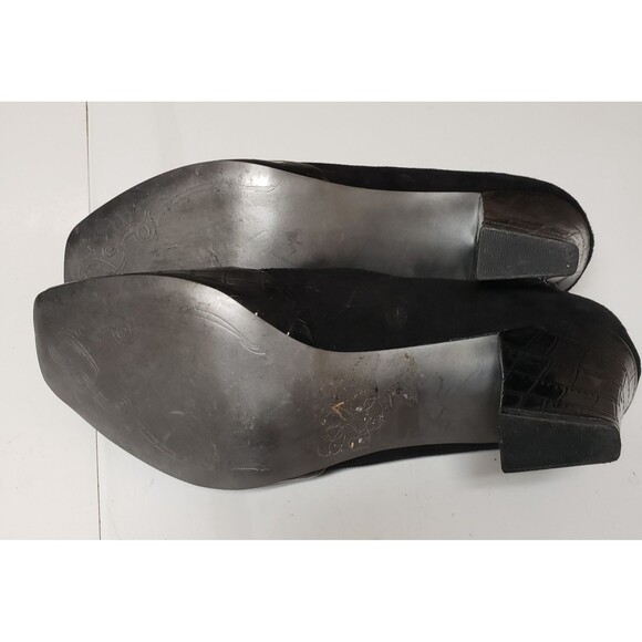 Tahari Women's Open Toe Black Suede Leather Croc Print Accent Heel Sz 10 PO Good - Picture 4 of 14